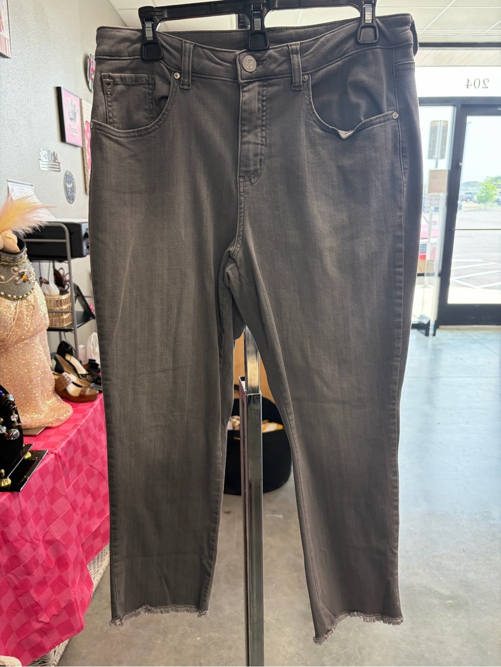 Belle by Kim Gravel Women's Gray Cropped Frayed Hem Jeans